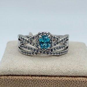 Bomb Party Ring ALL OF MY LOVE RBP4983 Aqua Blue CZ/Rhodium NWT & BAG